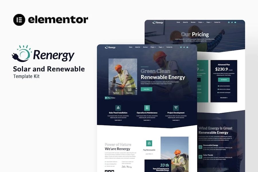 Renergy - Template Kit Elementor para energía solar y renovable
