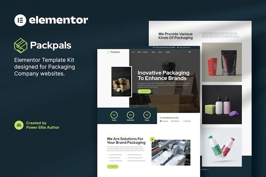 Packpals - Template Kit Elementor de la empresa de embalaje