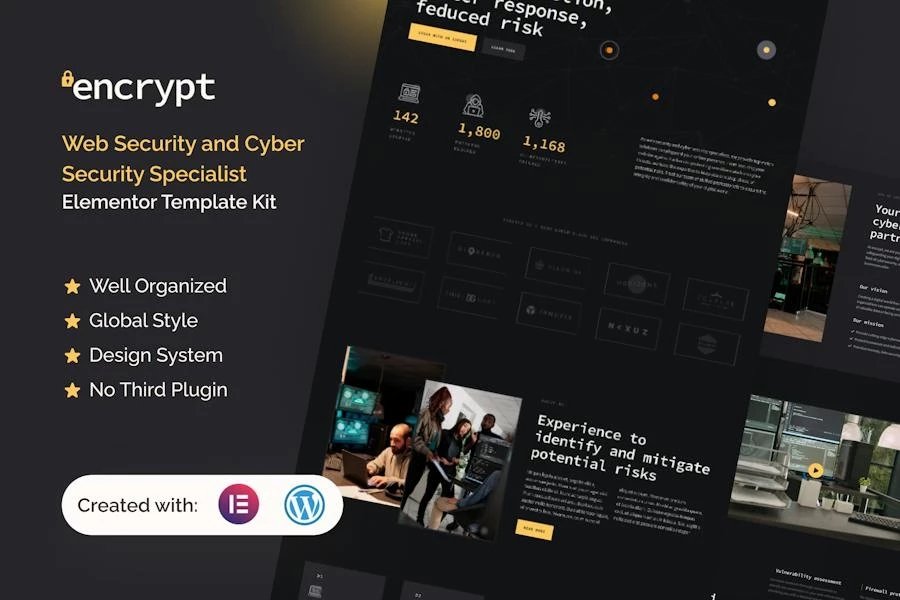 Encrypt - Kit de plantillas Elementor Pro para especialistas en ciberseguridad