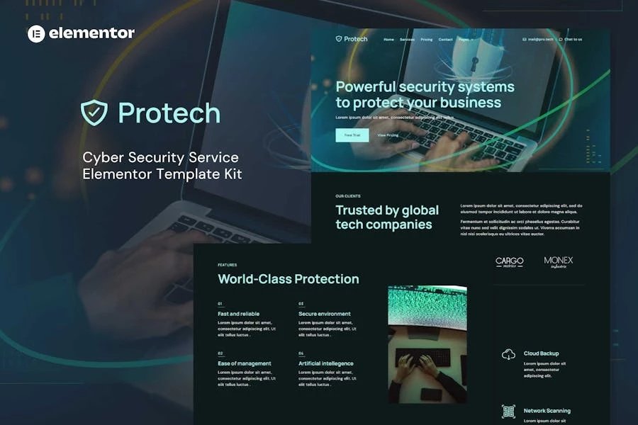 Protech - Template Kit Elementor del servicio de ciberseguridad