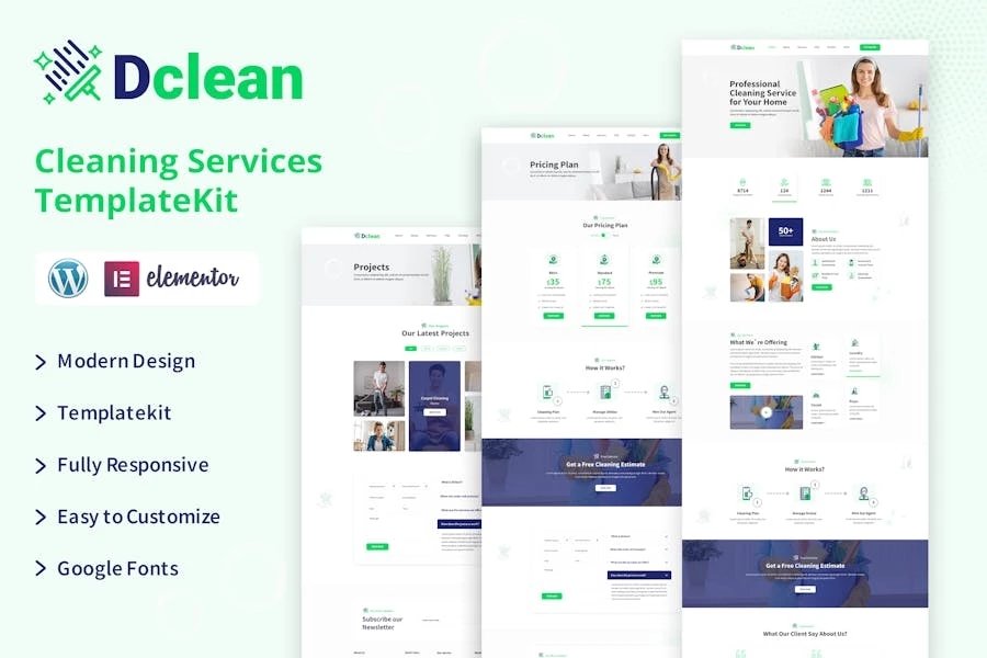 Dclean Template Kit Elementor para servicios de limpieza