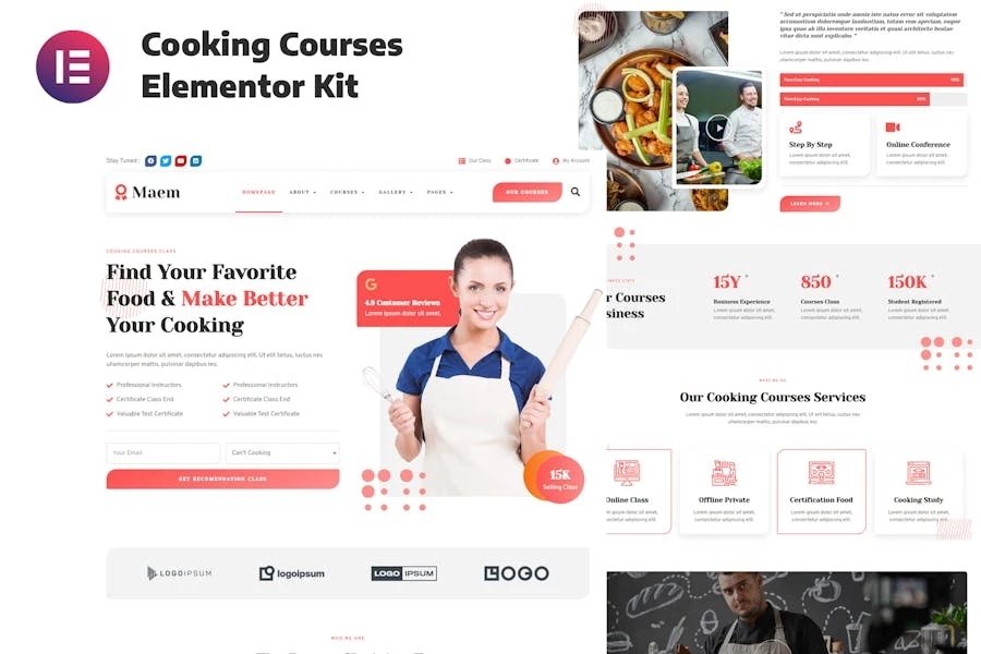 Maem - Template Kit Elementor de cursos de cocina