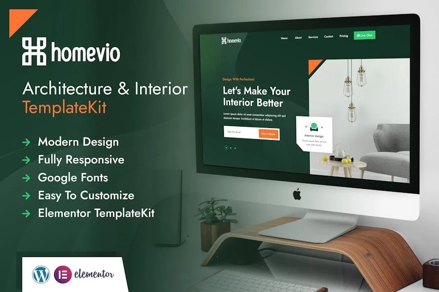 Homevio Template Kit de Elementor para interiores de arquitectura