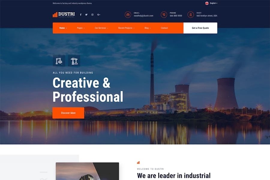 Dustri - Template Kit Elementor para fábricas e industriales