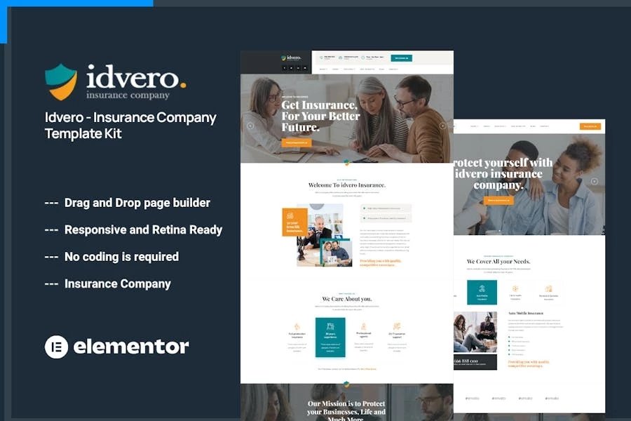 Idvero - Template Kit Elementor para compañías de seguros