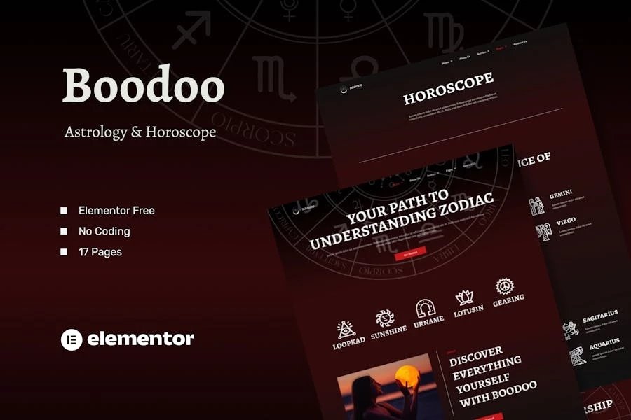 Boodoo - Template Kit Elementor de astrología y horóscopo