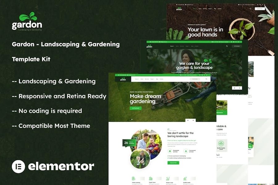 Gardon - Kit de plantillas Elementor para paisajismo y jardinería