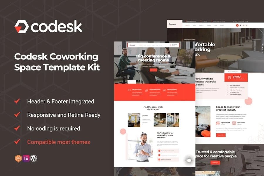 Codesk - Template Kit Elementor para espacios de coworking