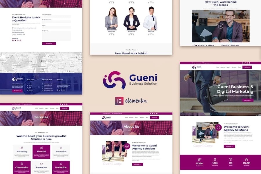 Gueni - Kit de plantillas Elementor para soluciones empresariales