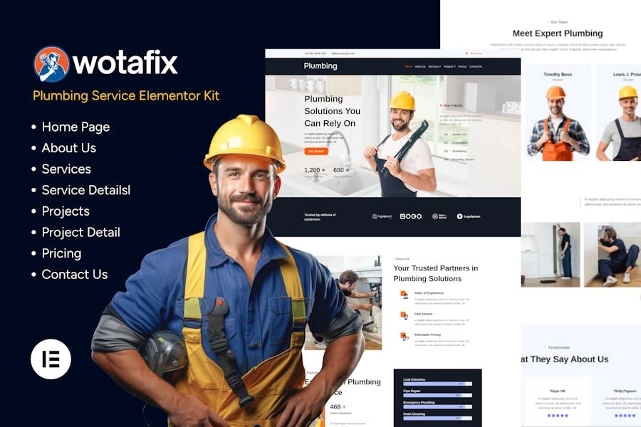 Wotafix - Kit de plantillas Elementor para servicios de plomería