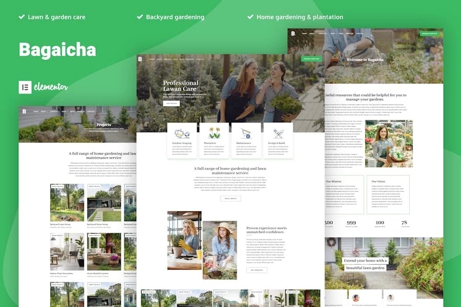 Bagaicha - Template Kit Elementor para paisajismo y jardinería