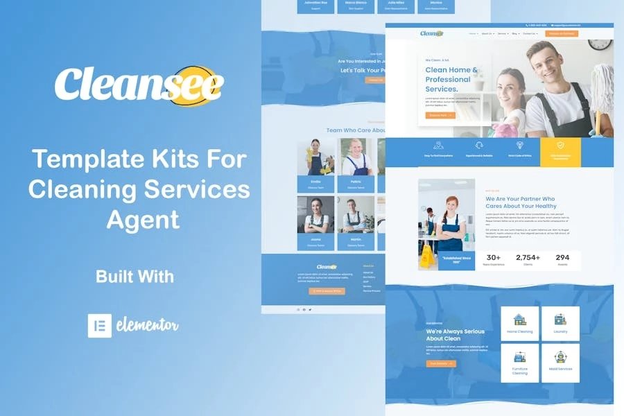 Cleansee - Kit de plantillas Elementor para servicio de limpieza