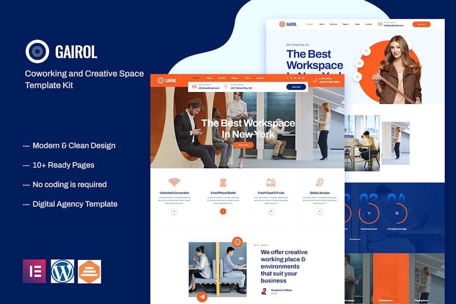 Template Kit Elementor para espacios de coworking y espacios creativos