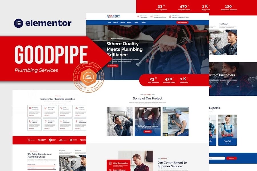 Goodpipe - Kit de plantillas Elementor para servicios de plomería