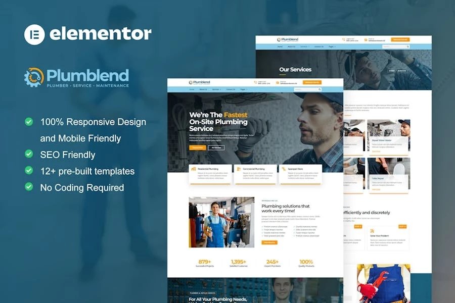 Plumbend - Template Kit Elementor para servicios de fontanería