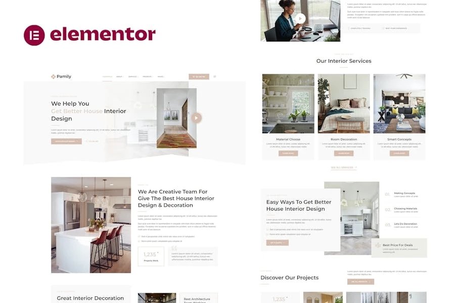 Pamily - Template Kit Elementor para diseño de interiores de casas
