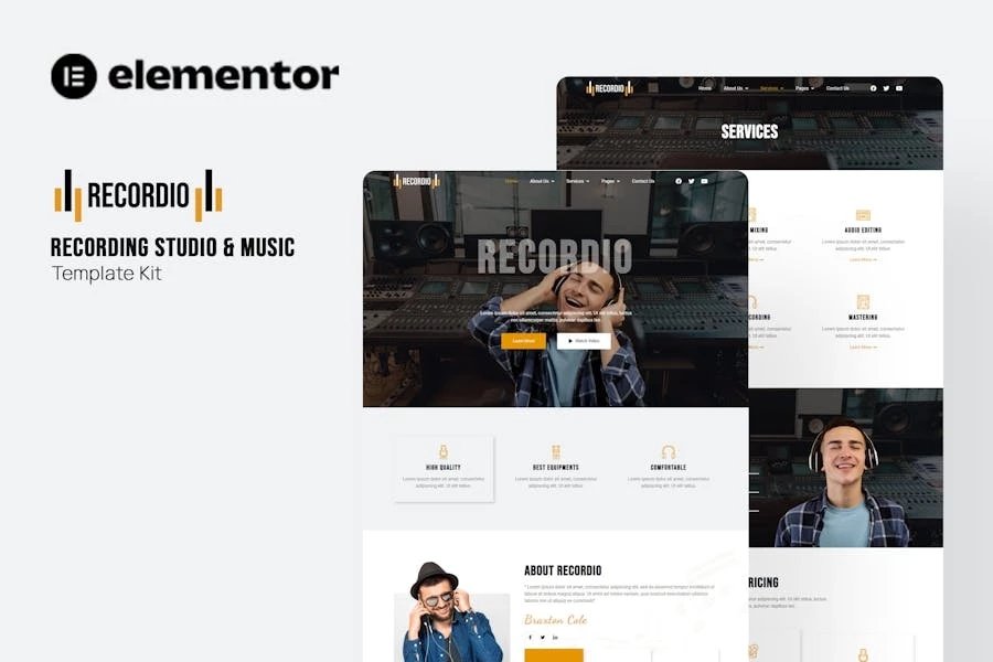 Recordio - Template Kit Elementor para estudio de grabación