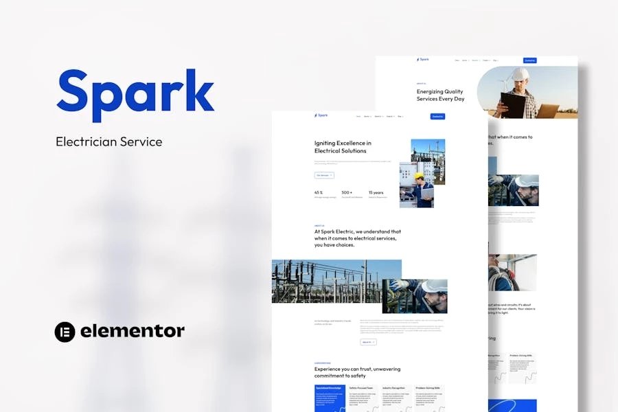 Spark - Kit de plantillas Elementor para servicio de electricistas