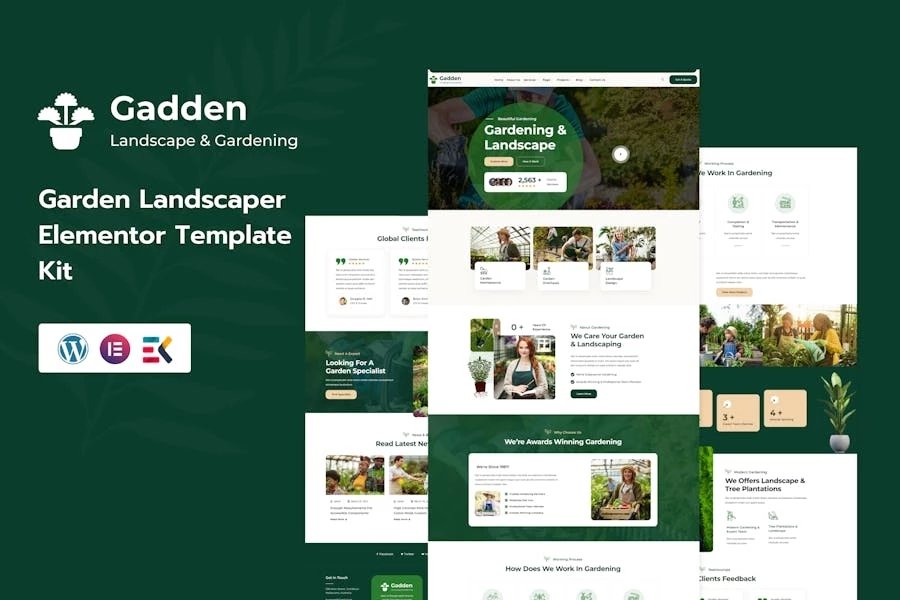 Gadden - Kit de plantillas Elementor para jardinería y paisajismo