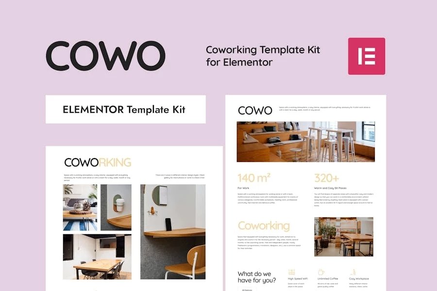 COWO - Kit de plantillas Elementor para coworking