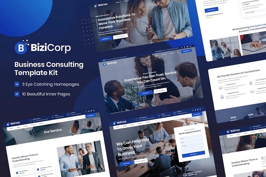 BiziCorp - Template Kit Elementor para Consultoría Empresarial
