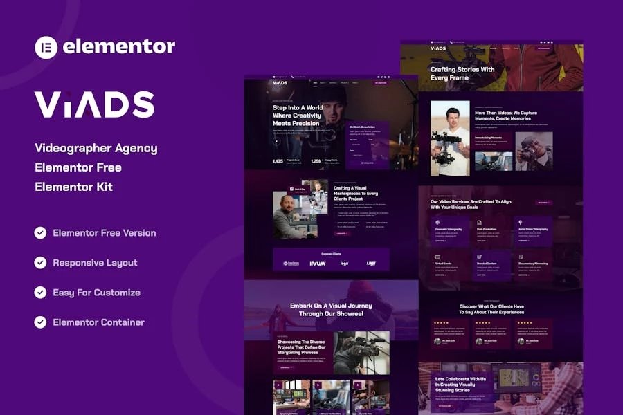 Viads - Kit de plantillas Elementor para la Agencia de Videógrafos