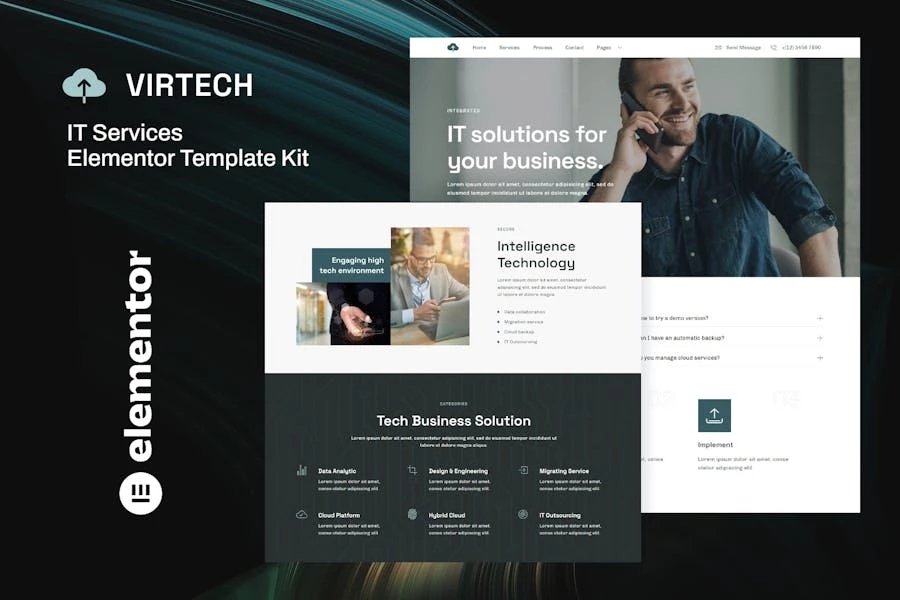 VirTech - Template Kit Elementor para servicios de TI