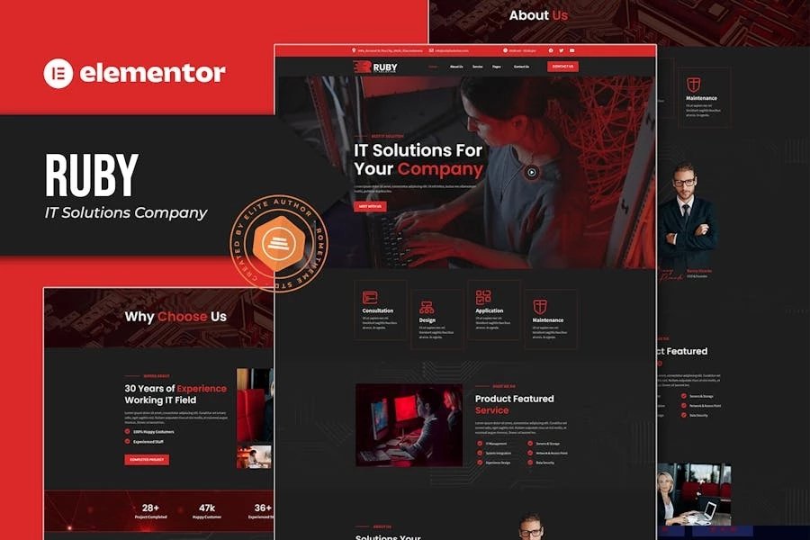 Ruby - Template Kit Elementor de la empresa de soluciones