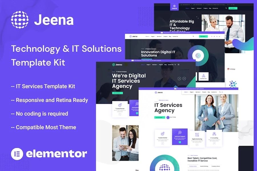 Jeena - Template Kit Elementor para soluciones tecnológicas y de TI