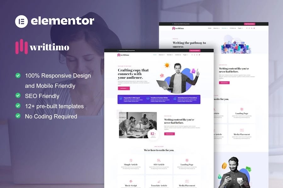 Writtimo - Kit Elementor para agencias de servicios de redacción de contenido