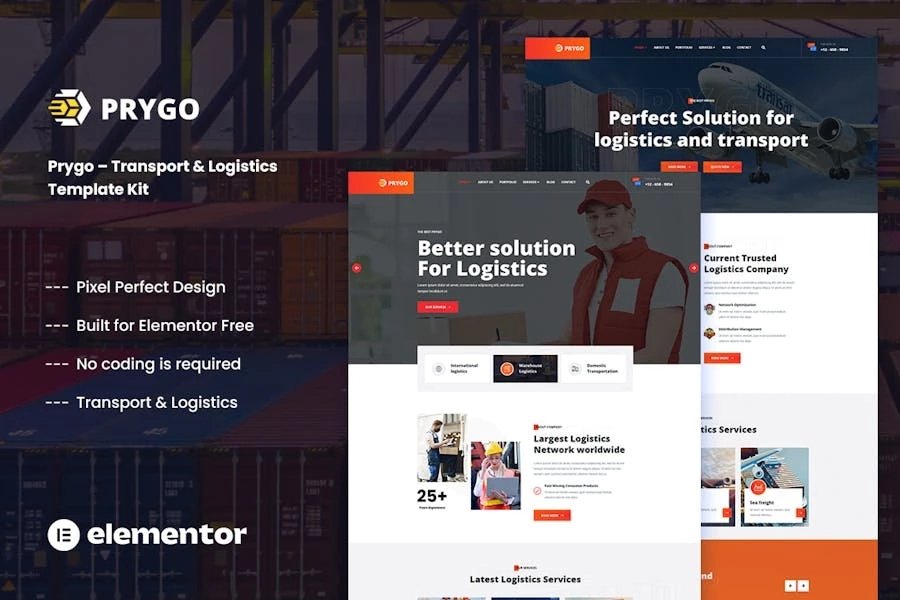 Prygo - Template Kit Elementor de transporte y logística