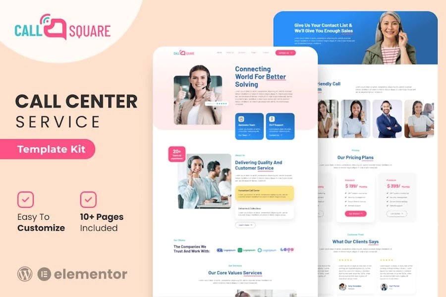 Call Square - Kit de plantillas Elementor para centros de llamadas y empresas de soporte