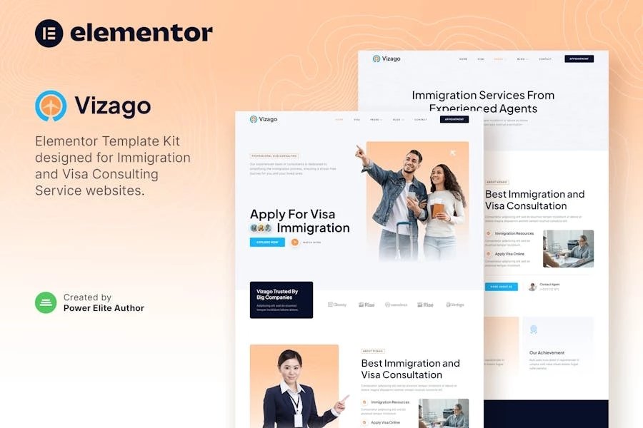Vizago Kit de plantillas Elementor del Servicio de Consultoría de Inmigración y Visas