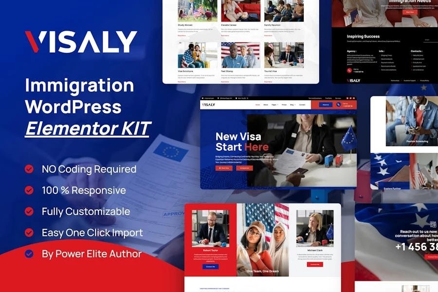 Visaly - Kit de plantillas Elementor Pro para consultoría de inmigración y visados