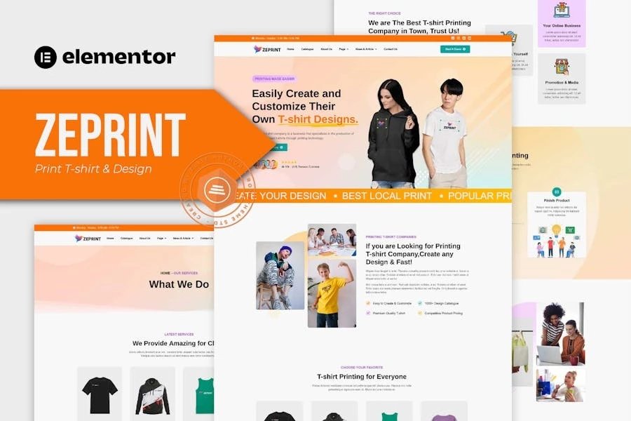 Zeprint - Camiseta estampada y Template Kit Elementor Pro de diseño