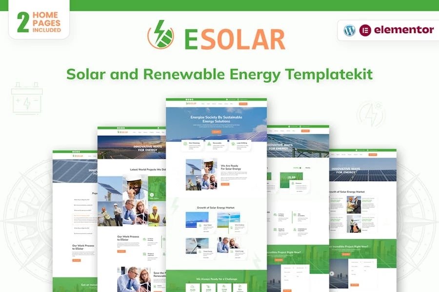 eSolar - Template Kit Elementor para servicios de energía eólica y solar