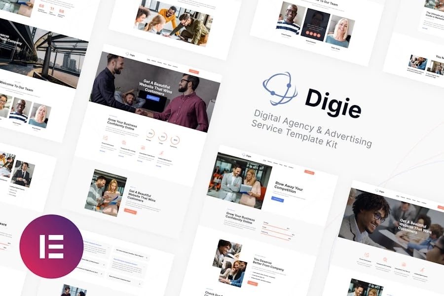 Digie Kit de plantillas Elementor para agencias digitales y servicios de publicidad