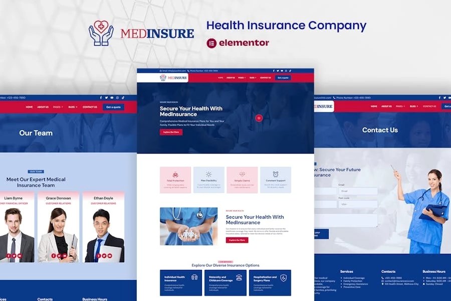 MedInsure - Kit de plantillas Elementor Pro para compañías de seguros de salud