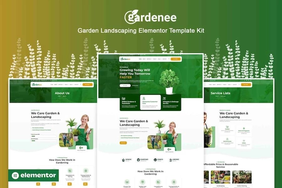 Gardenee - Template Kit Elementor Pro para paisajismo y cuidado de jardines