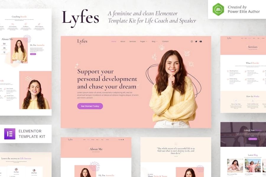 Lyfes - Template Kit Elementor de entrenador de vida femenina y orador
