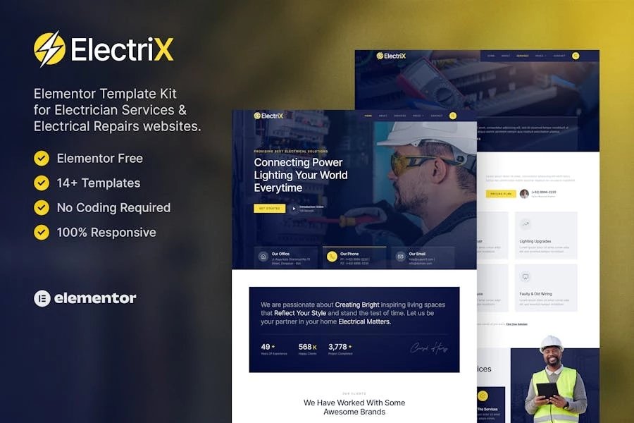 Electrix Kit de plantillas Elementor para servicios de electricistas y reparaciones eléctricas