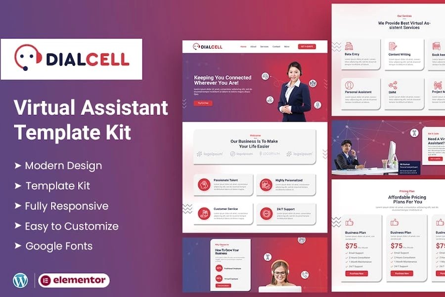 DialCell - Template Kit Elementor para servicios de centro de llamadas y telemarketing