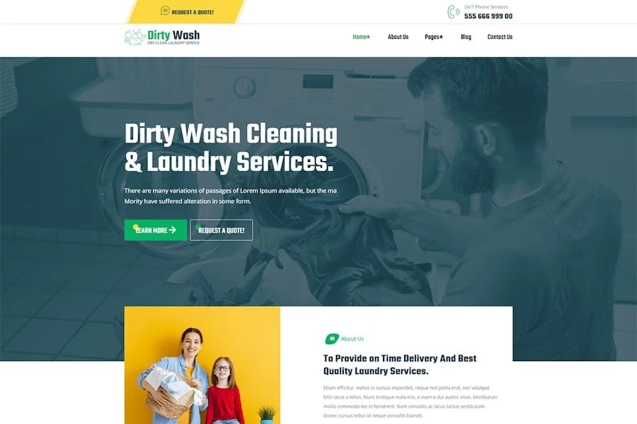 DirtyWash - Template Kit Elementor para servicio de tintorería y lavandería