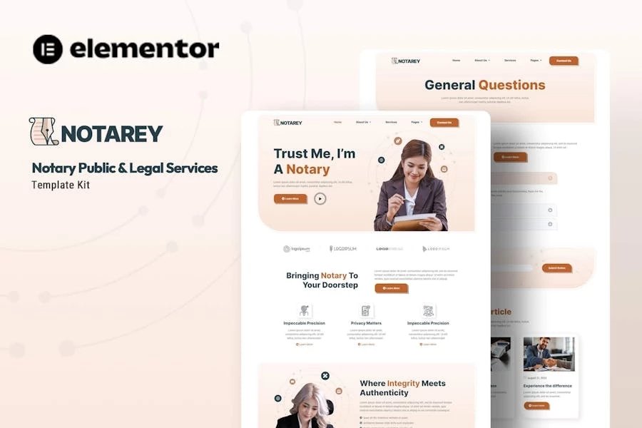 Notarey - Kit de plantillas Elementor para Notary Public Legal Services