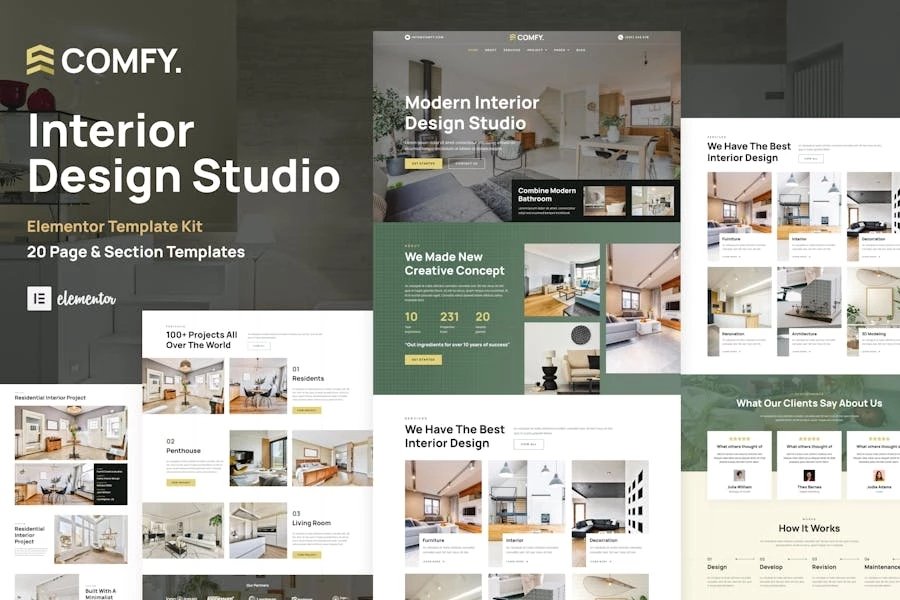 Comfy - Template Kit Elementor de WordPress para estudio de diseño de interiores y arquitectura