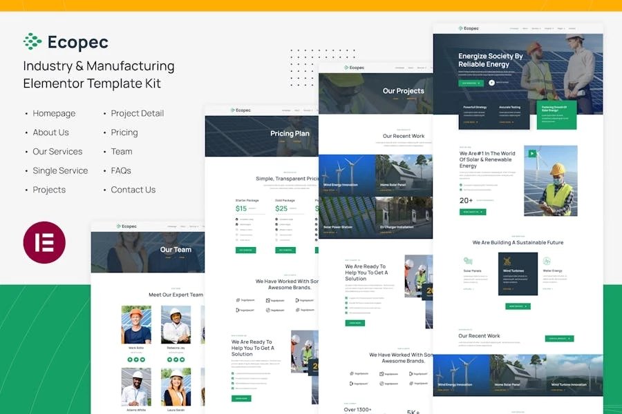 Ecopec Kit de plantillas Elementor de energía solar y renovable
