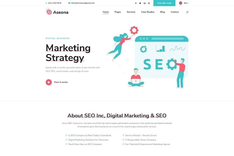 Aseona Template Kit Elementor de marketing digital para SEO