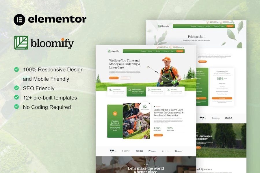 Bloomify - Kit de plantillas Elementor para servicios de jardinería y paisajismo