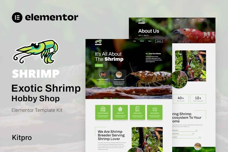 Shrimp - Kit de plantillas Elementor para acuarios y tiendas de pasatiempos
