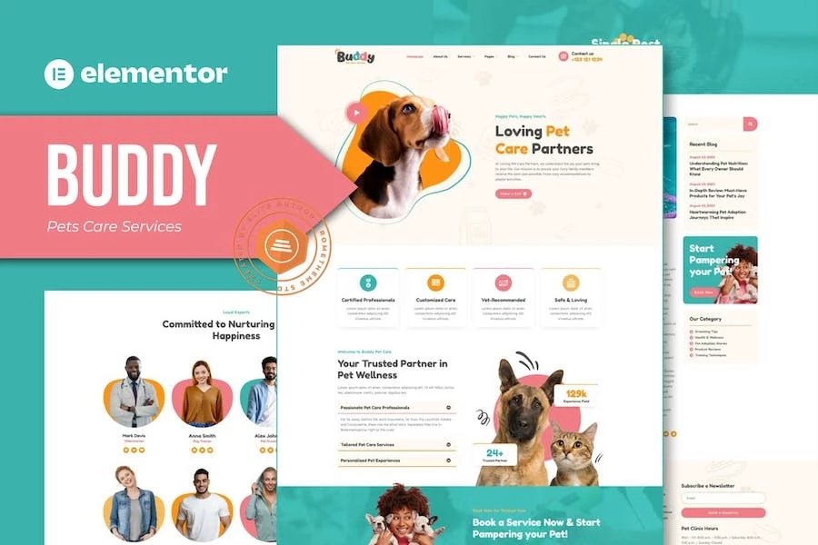 Buddy - Kit de plantillas Elementor para servicios de cuidado de mascotas